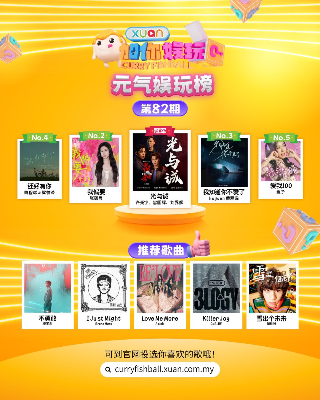 马来西亚xuan第82期《元气娱玩榜》榜单前五强TOP1：许亮宇、曾国辉、刘界辉