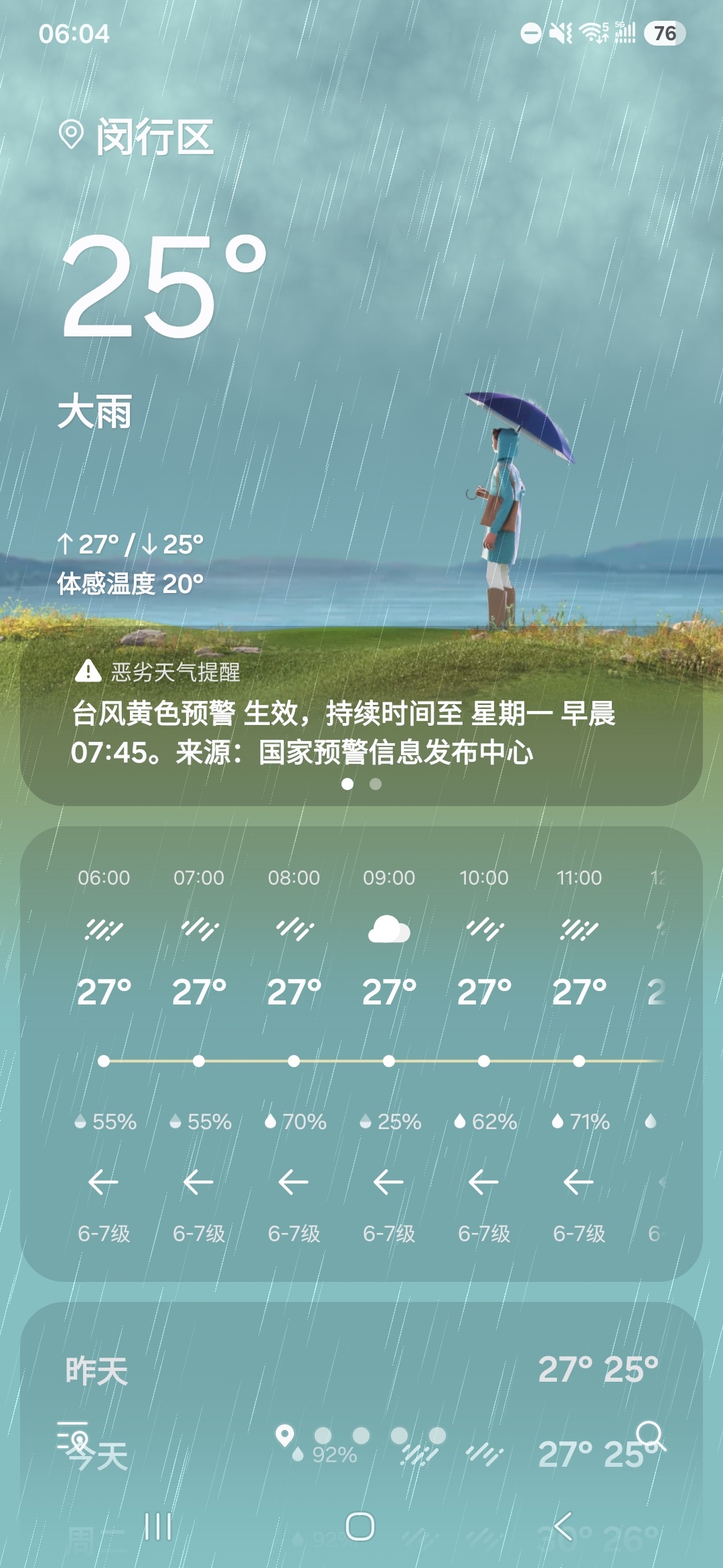 上海明天早高峰仍有明显风雨确实很明显，就是被狂风暴雨吵醒的起来检查了一下窗户，哪