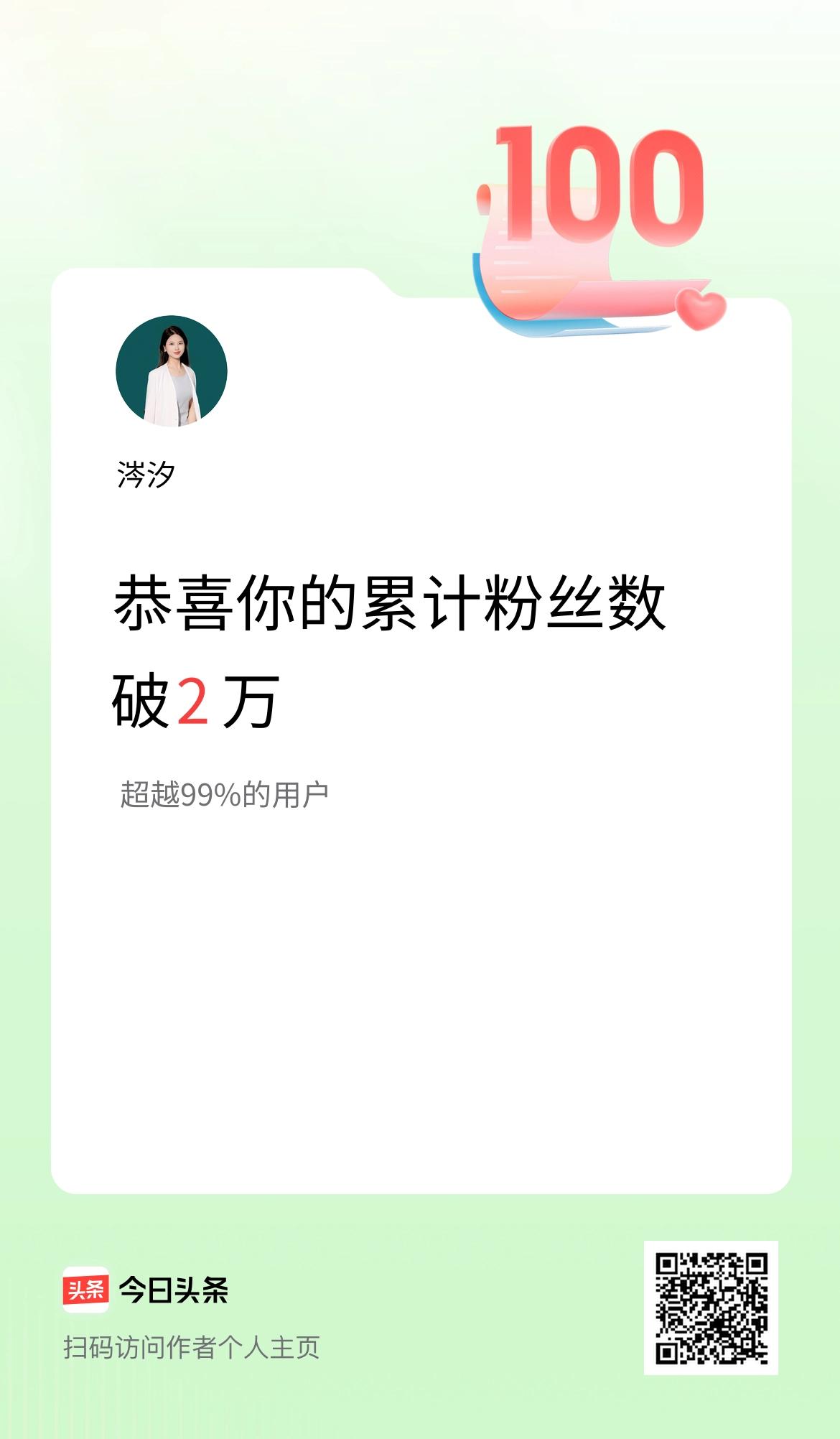 我在头条累计粉丝数破2万啦！