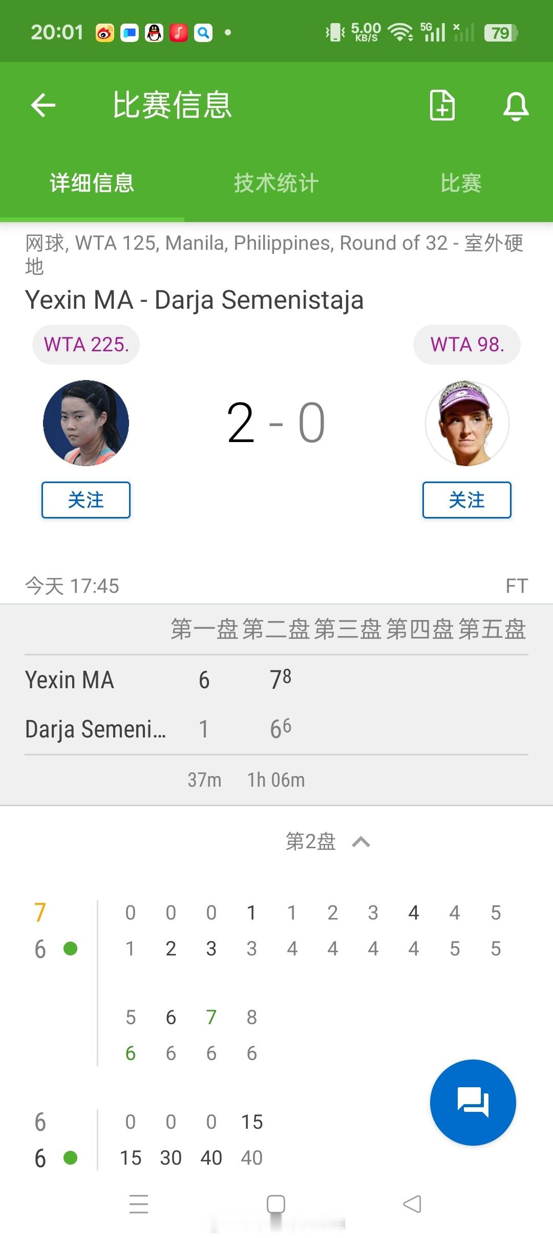 小花小草资讯 【马尼拉WTA125】女单首轮马烨欣🇨🇳以6-1/7-6（6)