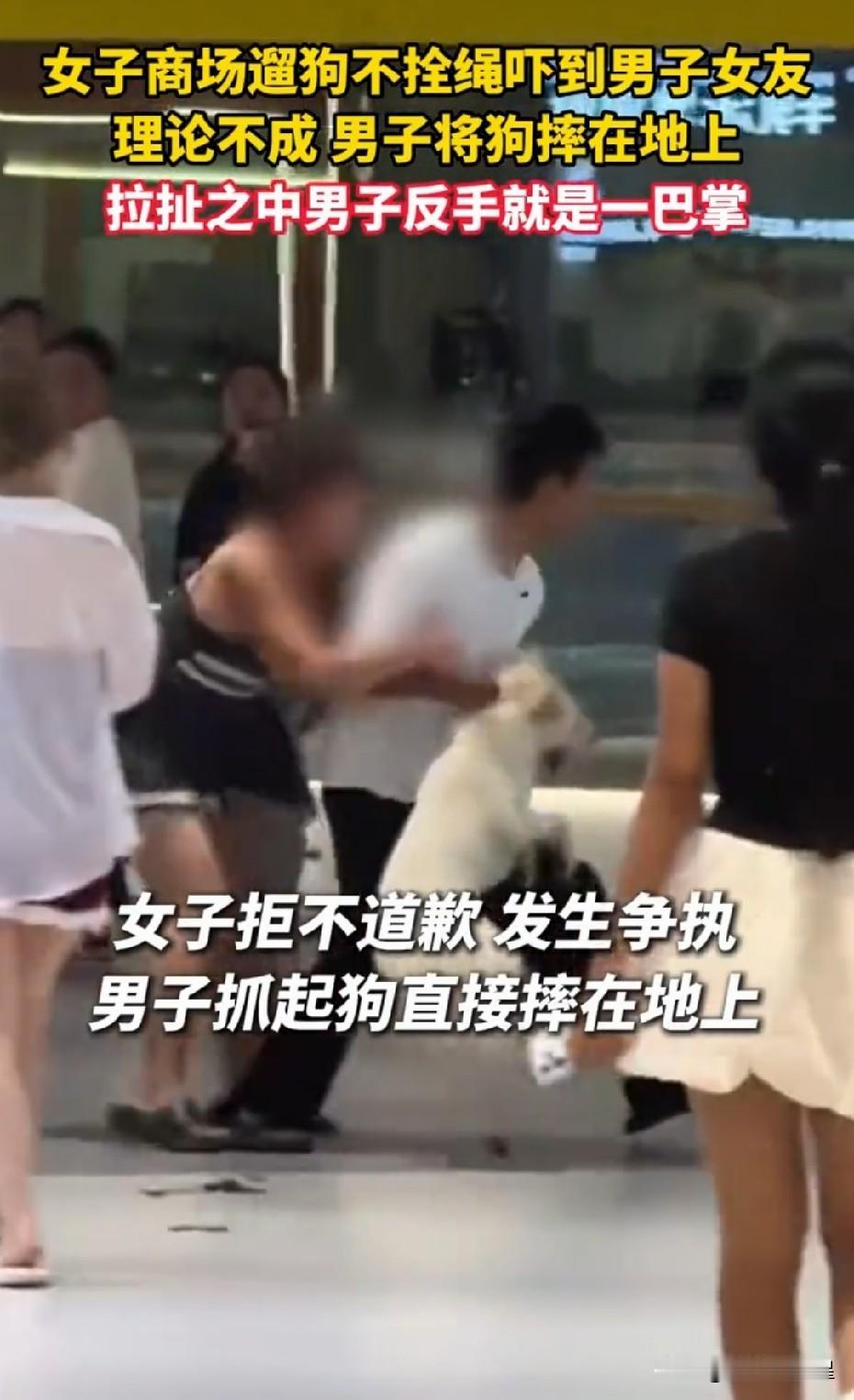 女子商场遛狗不拴绳即便是不对，但无论如何，男子也不能动手扇其耳光
 
长沙商场冲