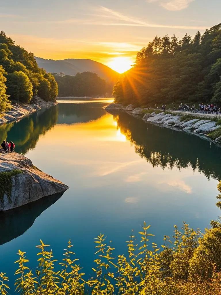 在湖北神农架林区的香溪源风景区，夕阳西下时分，一幅如梦如幻的画卷徐徐铺展。神农架