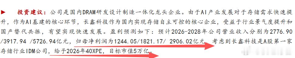 A股长鑫科技股价 晚上刚看到有卖方给到5万亿市值目标，本来以为是盈利预测给到很高