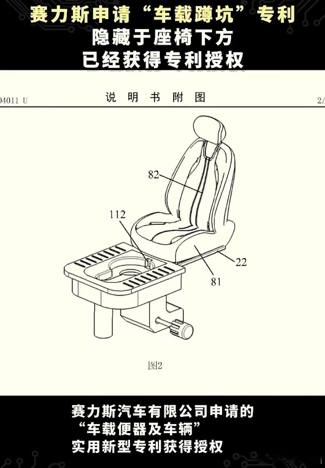 开车不用再忍了！🚗💨赛力斯车载便器专利正式授权！藏在座椅下方，滑轨一拉就能用
