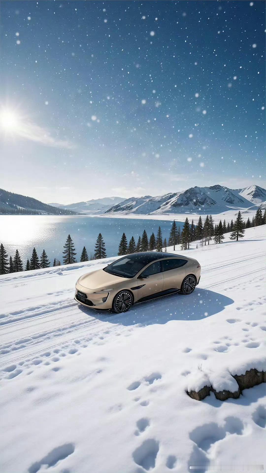 阿维塔 12 鎏金车身碾开雪径，把天地的清寒，酿成独属于旅途的浪漫。此刻，让风景