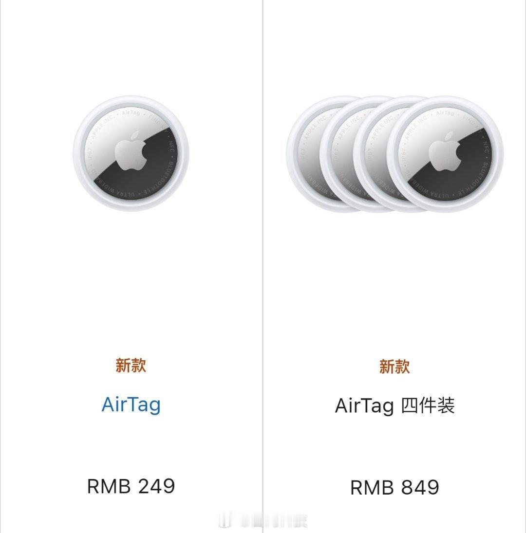 苹果AirTag2发布 单个售价249元、4个套装价849元扬声器音量提升 50