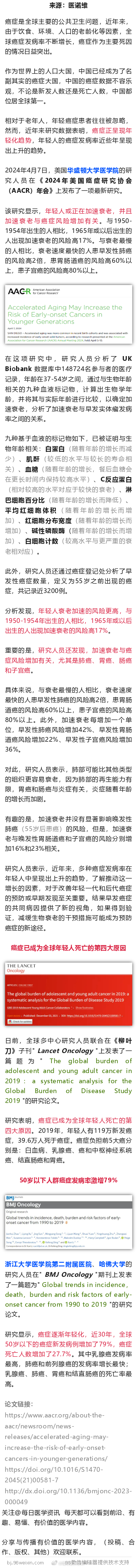 华盛顿大学最新研究，年轻人或正在加速衰老，大增癌症风险，癌症逐渐年轻化2024年