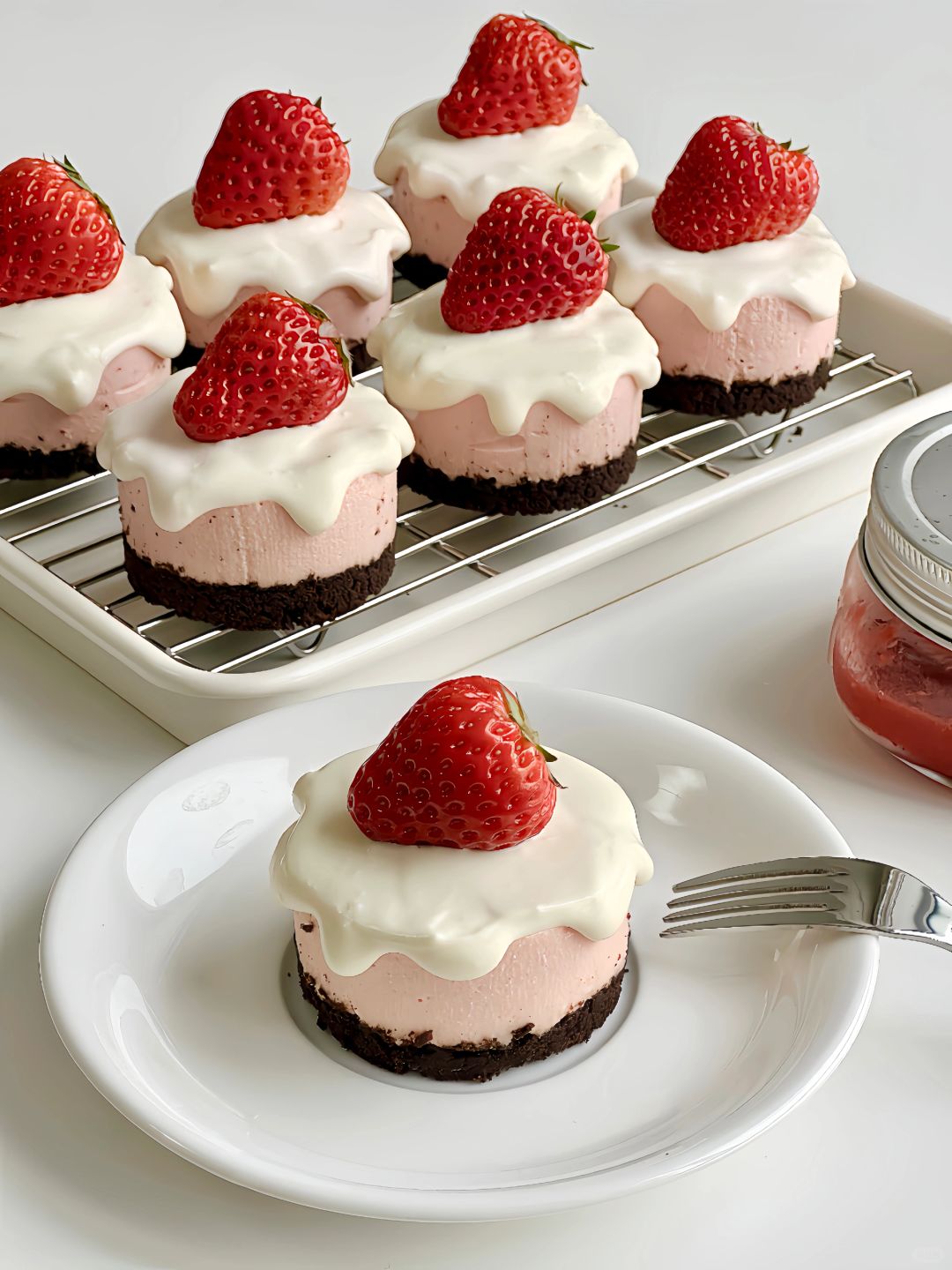 无需烤箱🎈草莓奶盖芝士小蛋糕｜春季小甜品