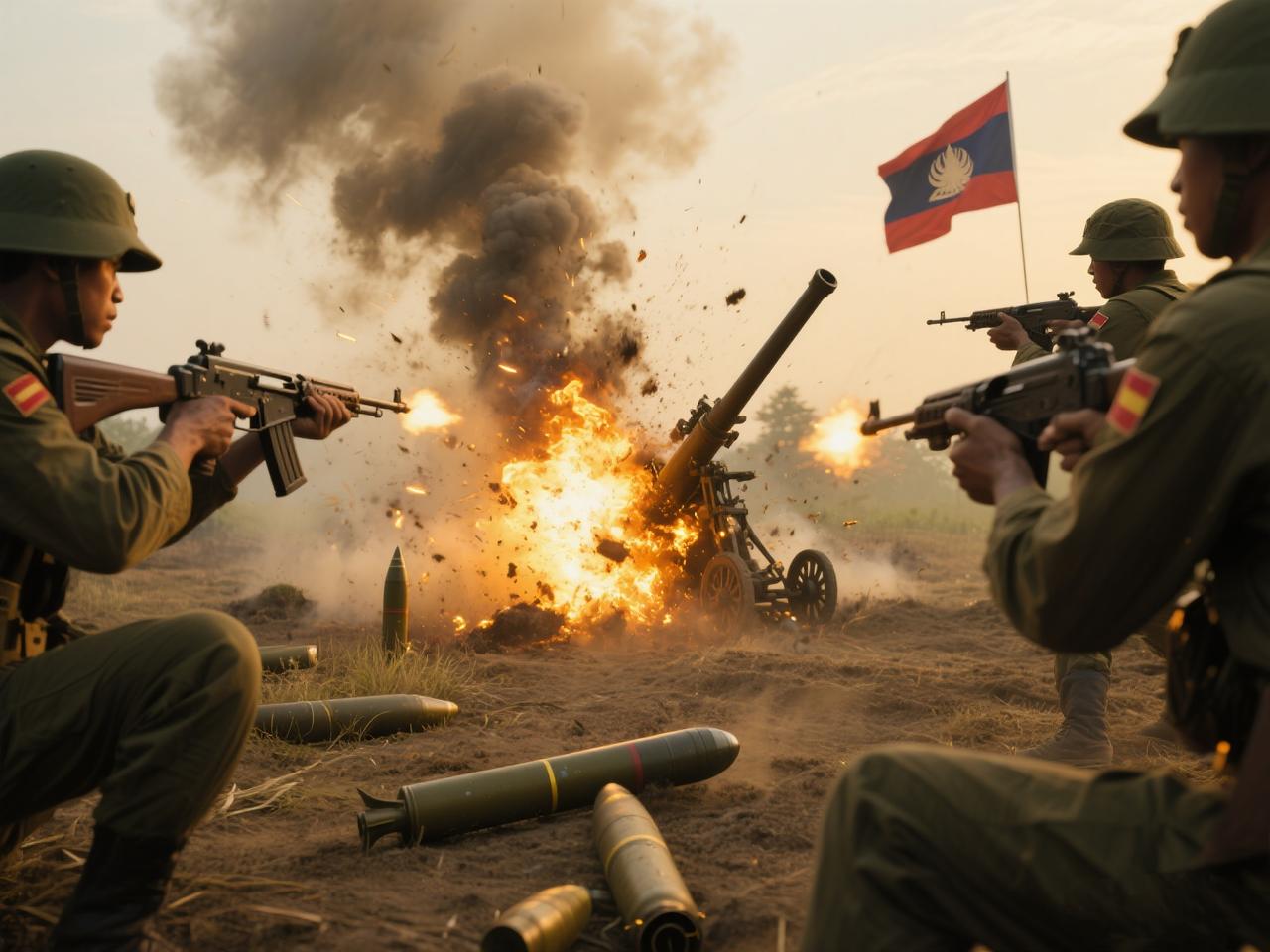 没想到泰军的战斗力也比较拉垮，

在沙缴府附近，泰军第一军区进攻部队被柬军火箭炮