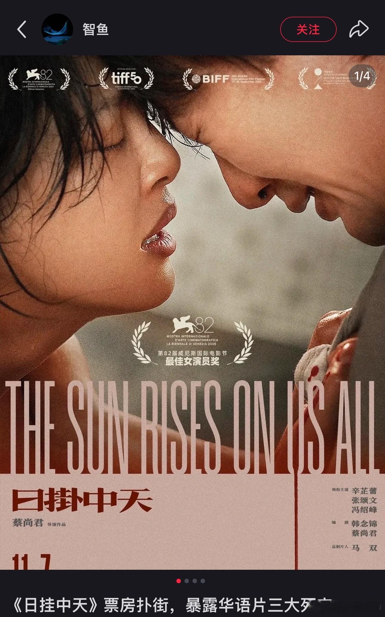 日掛中天票房倒挂 大花 亲自下场辛芷蕾演技疑似郝蕾朋友圈发文有博主总结《日挂中天