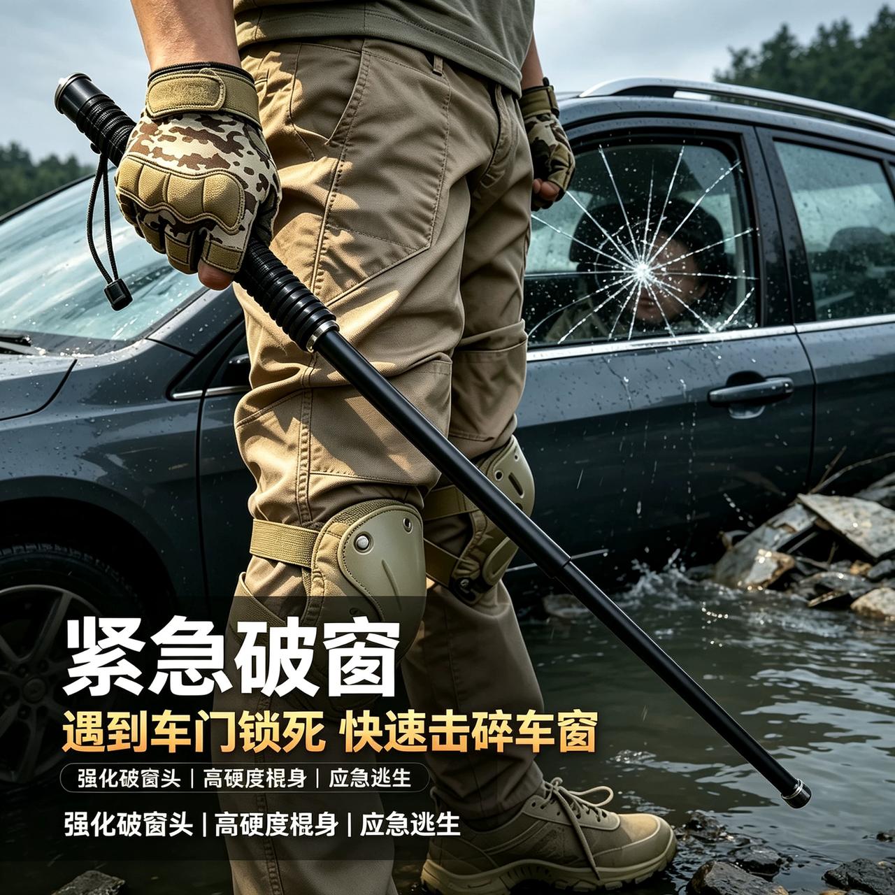 7块钱搞定车载合金钢三折叠甩棍，平时收纳起来20厘米左右，可以轻松放到扶手箱里面