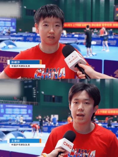 莎莎和楚钦穿着红色T恤接受采访，这抹红色是最美的。

4.11日，体坛晨报报道了