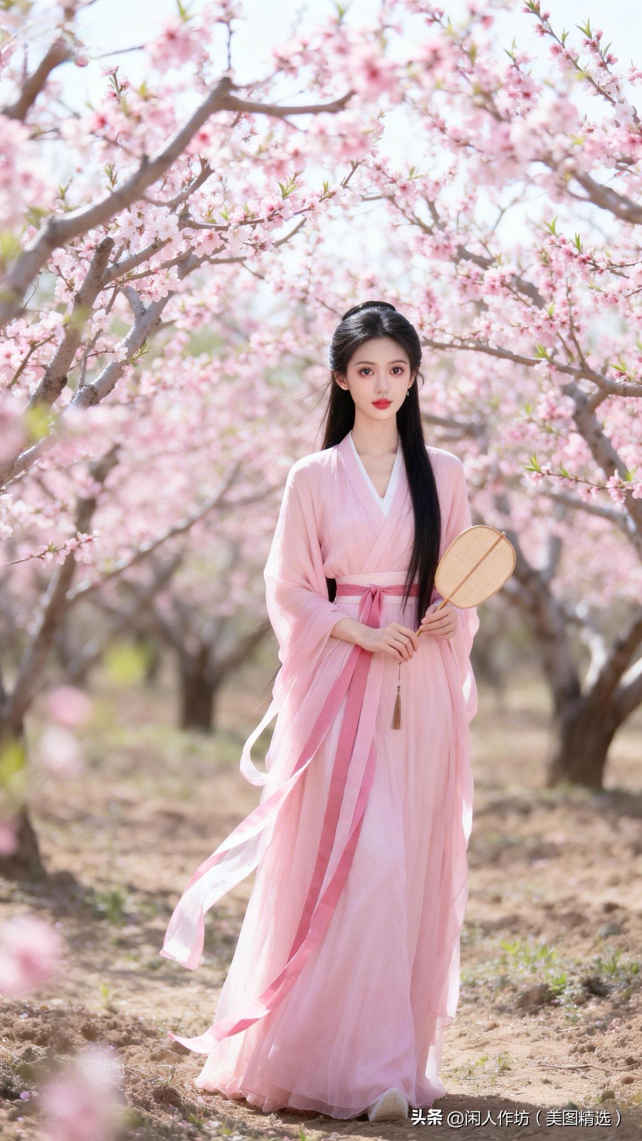 十里桃源映倩影手持宫扇舞春风