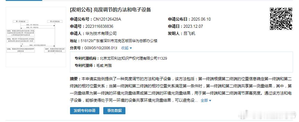 华为申请亮度调节的方法和电子设备专利，能够使得处于同一环境的设备共享环境光测量结