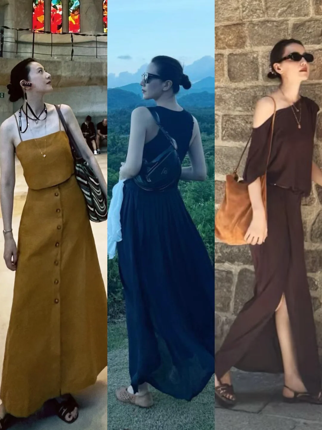 高圆圆最近的长裙look，好美好松弛