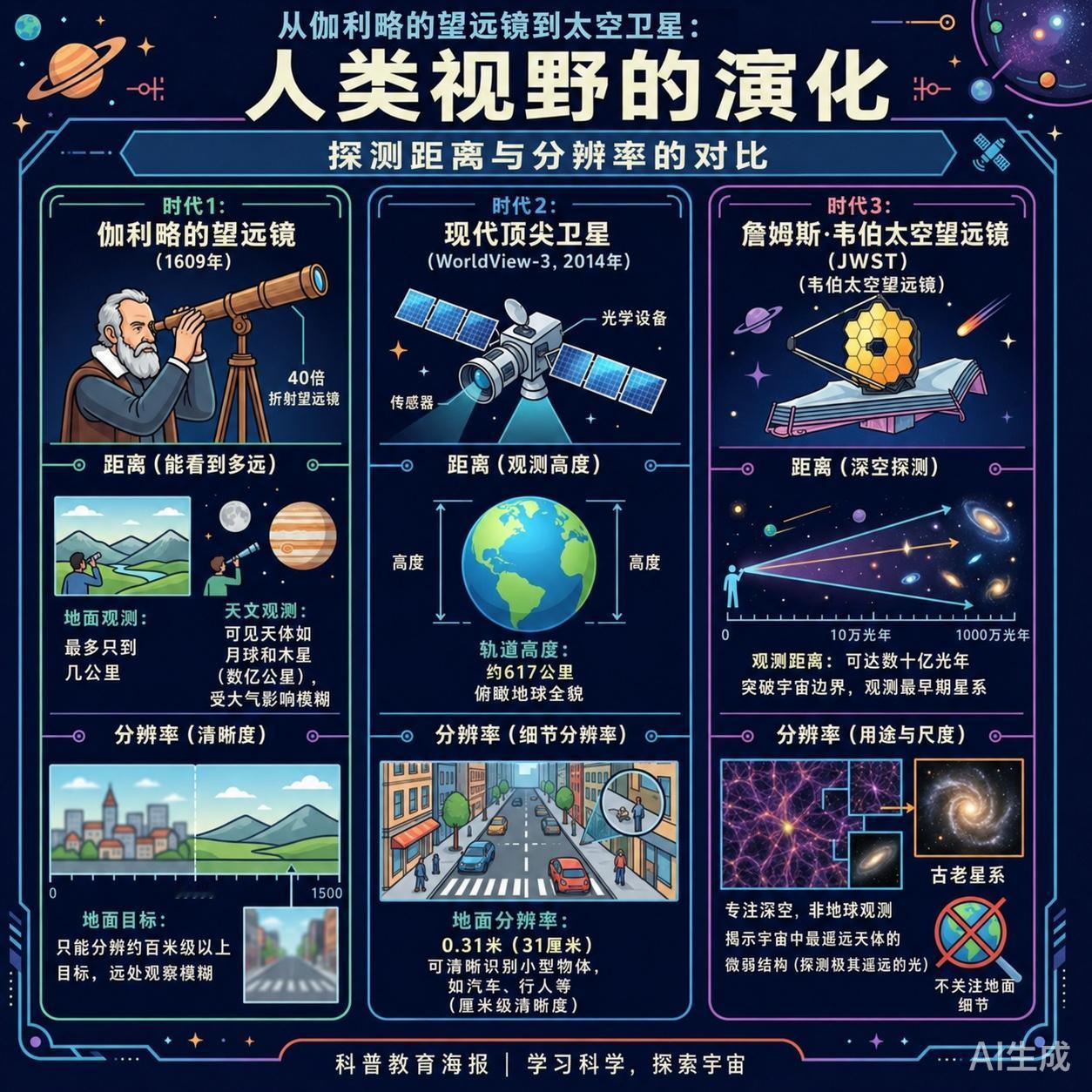 从近到远
人类对世界的认识，从婴儿床上的玩具开始，到无边的宇宙，都是借助于科技的