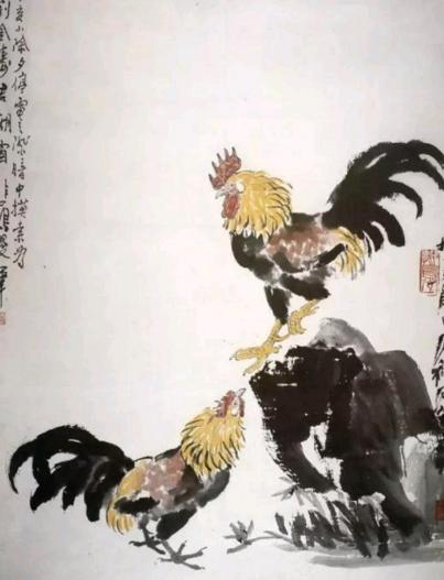 1947年，徐悲鸿刚提笔画完两只公鸡，突然停电了，于是便封笔作罢，一直到去世时都