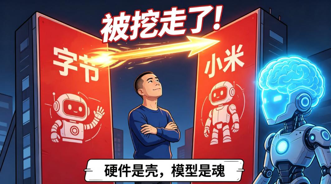 字节机器人的一号位，被小米挖走了。
不是去管硬件，是去搞基座大模型——机器人的"