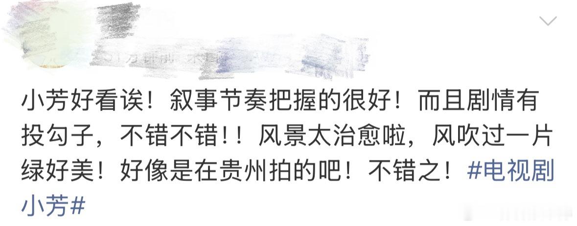小芳首播反馈暑期档终于杀出一匹口碑黑马了！收视率和口碑双丰收，说明观众的眼睛是雪