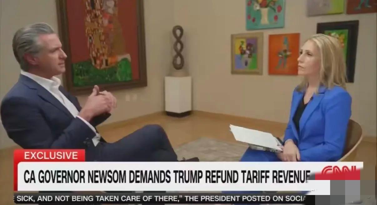 加州州长纽森今天在电视访谈时说：“美国总统特朗普和财政部长贝森特就是一对蠢货（D