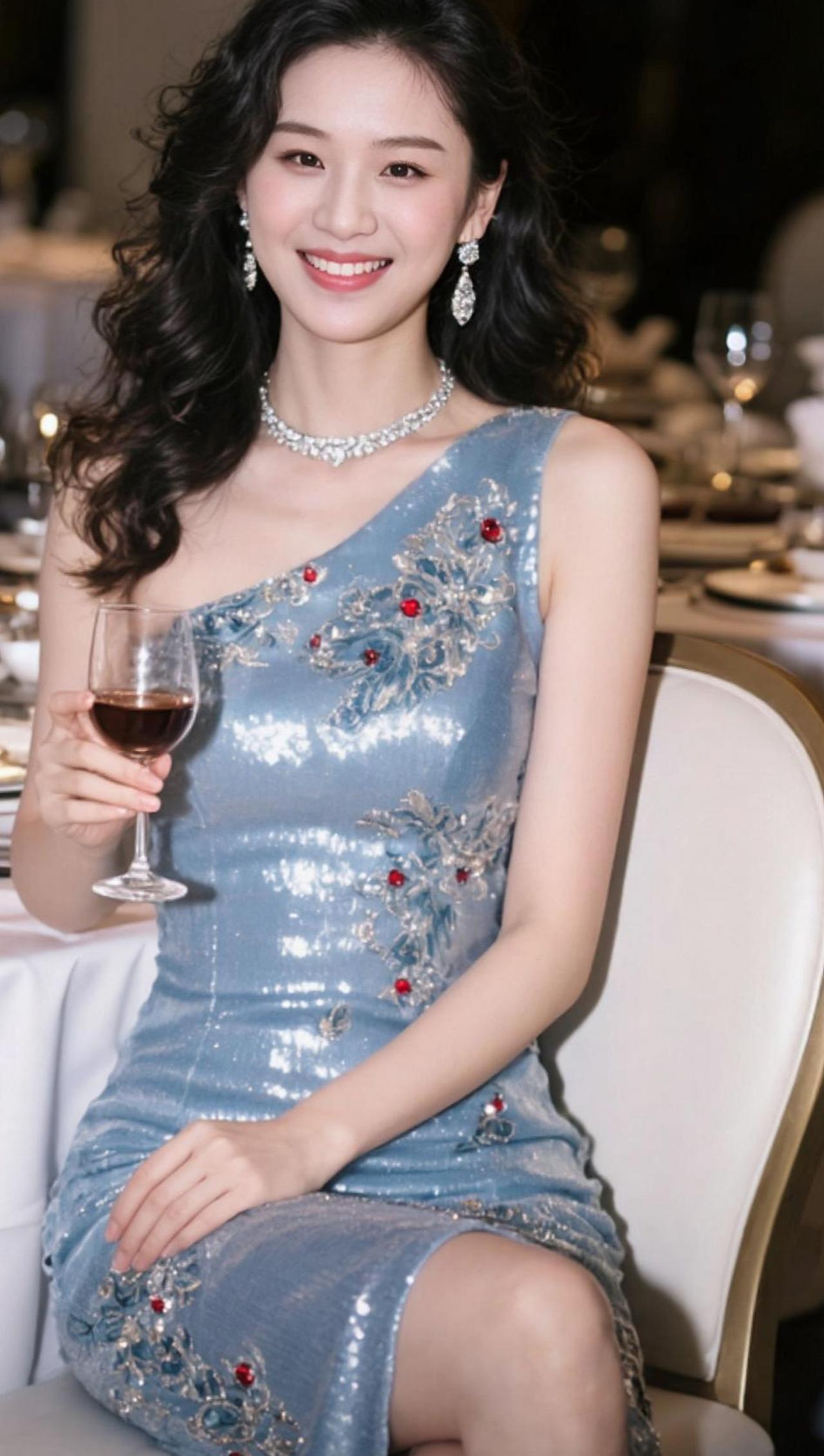 这身装扮简直是“蓝”得让人挪不开眼，仿佛把星空穿在了身上。别人是“红”得发紫，你