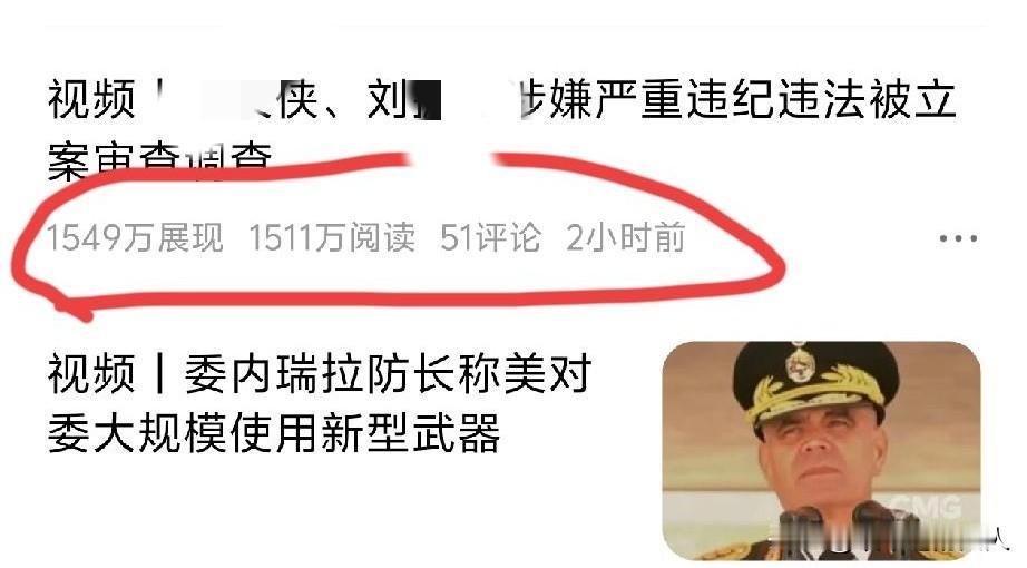 呀！发现了一个细节，这条新闻，两个多小时加1549万展现,1511万阅读量。你们