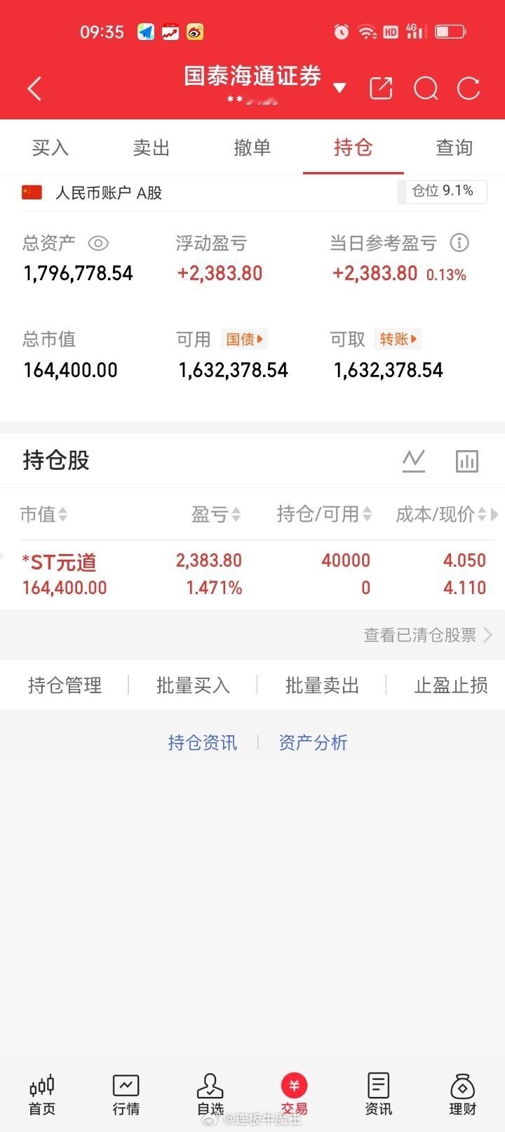 开底仓sT元道301139 