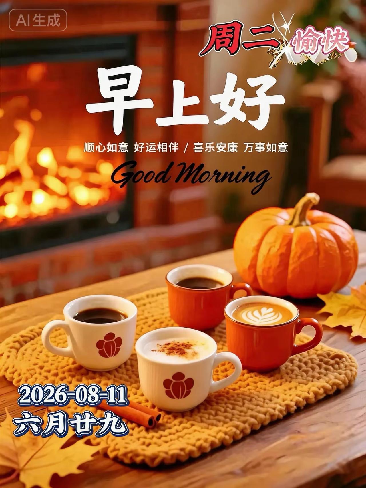 🍃
愿你晨起有秋风拂面，
愿你日日有清欢相伴。
送你秋光，褪去盛夏燥热；
送你