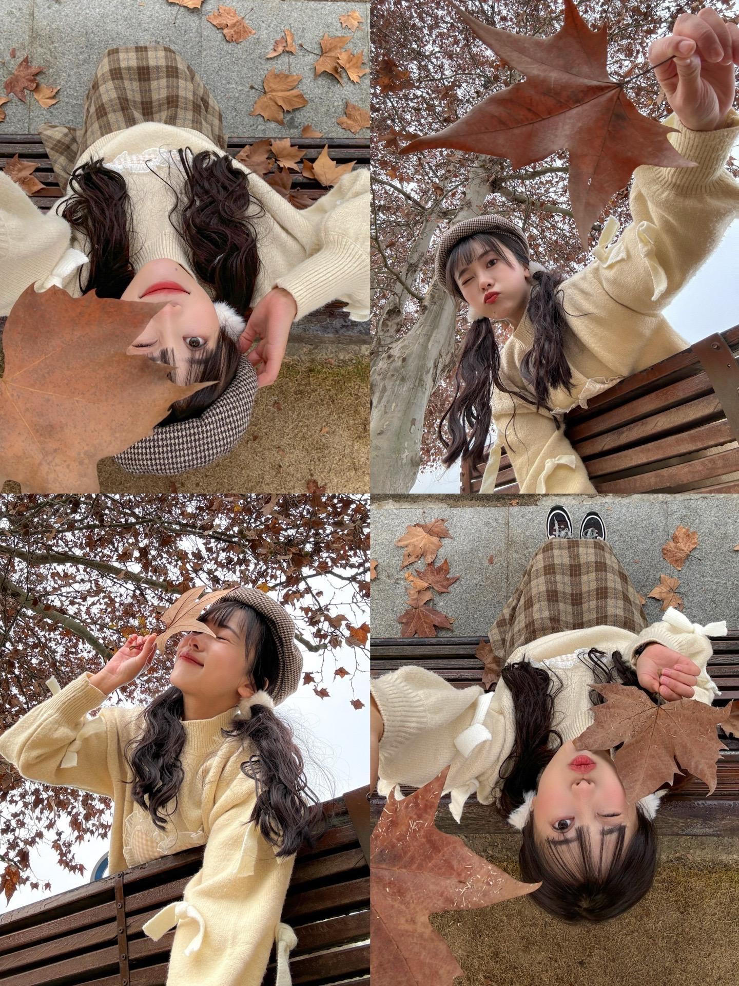 秋天氛围感拍照🍂快来学落叶拍照姿势！姿势越怪 拍照越可爱 去公园捡秋就这样拍～