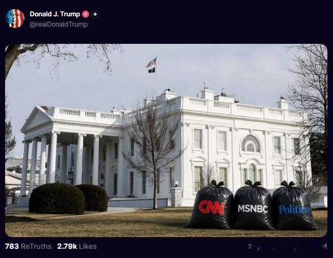 特朗普总统发布了一张人工智能生成的照片，照片上显示CNN、MSNBC（MSNOW