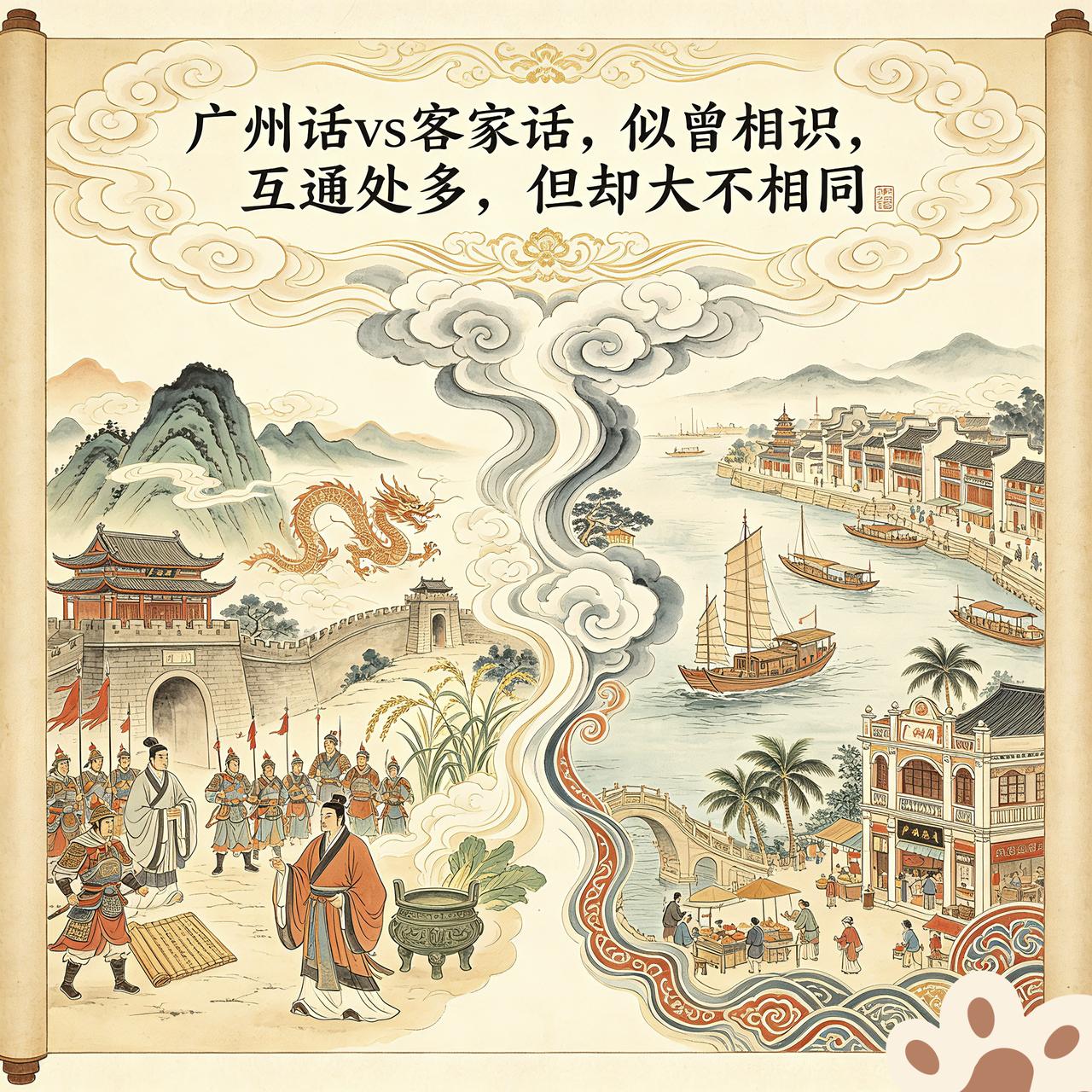 两广白话(广州话)和客家话，它们之间其实有着很深的历史渊源。作为“粤语”中，最有