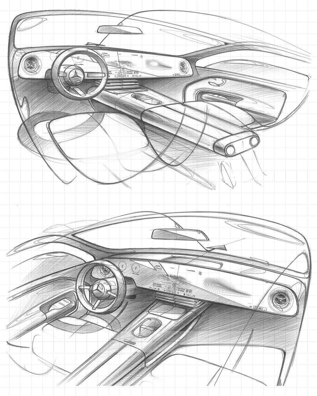 一组奔驰的座舱设计手稿线条可真漂亮汽车设计奔驰