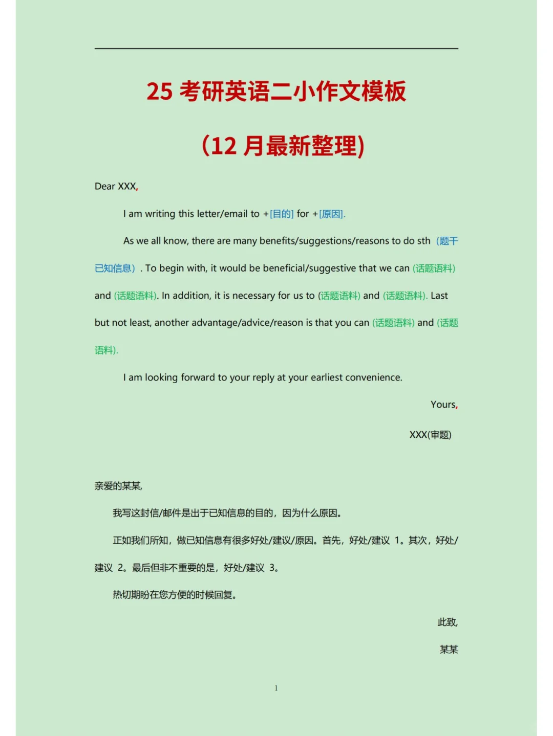 25考研英二小作文模板（12月最新整理）