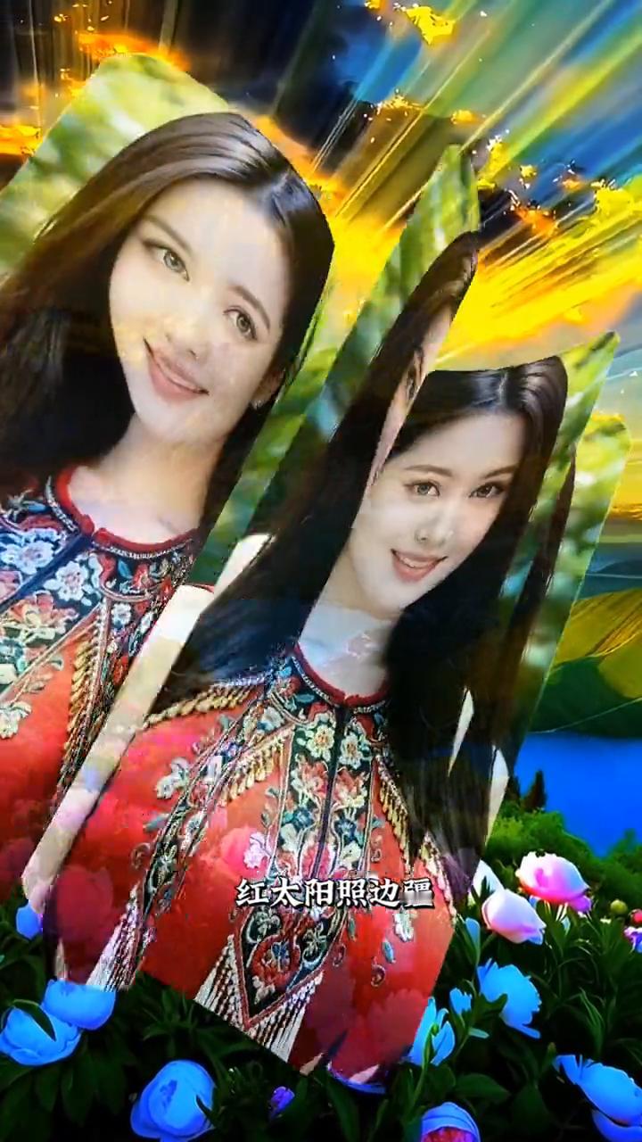 红太阳照边疆。
演唱/金菩姬。
红太阳照边疆，青山绿水披霞光。长白山下果树成行，