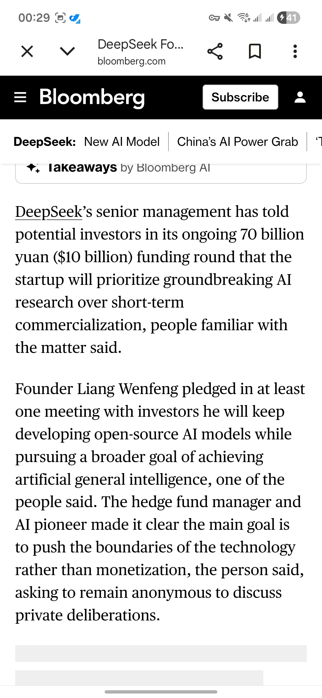 彭博社说通过 DeepSeek融资 100 亿美金（700 亿人民币）AI融资 