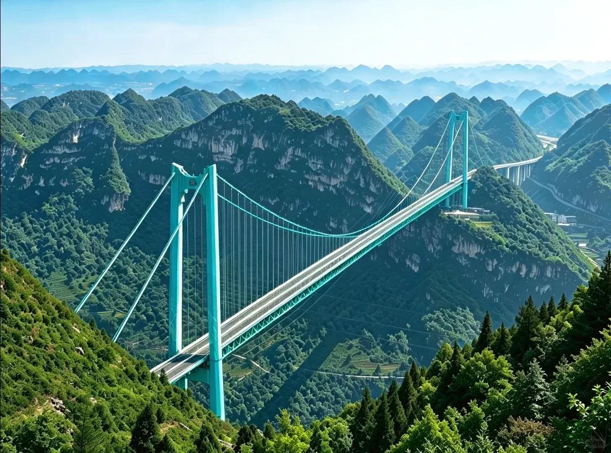 桥
高山峻岭一座桥，畅通无阻似天桥。
过去绕行数百里，如今飞跃半山腰。
跨越天险
