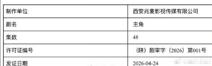 电视剧《主角》过审下证 