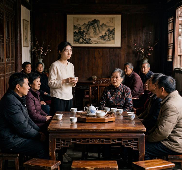 "今天这杯茶，你要么跪着端给我，要么就别进周家这个门。"

满屋子我舅我姨我那些