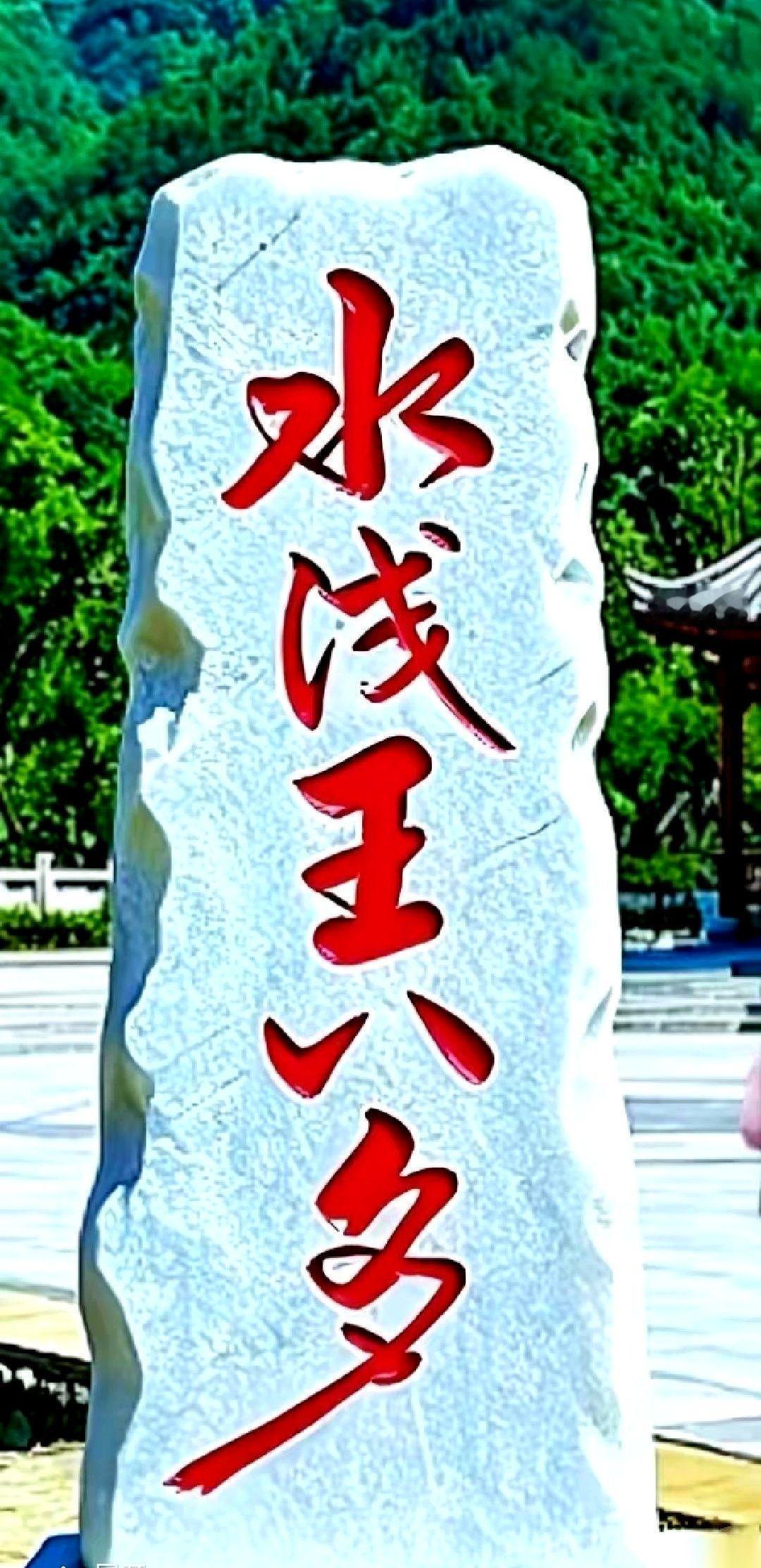 就五个大字，往那一杵，红得发亮。
结果旁边一哥们儿石破天惊来一句：“水浅王八多”