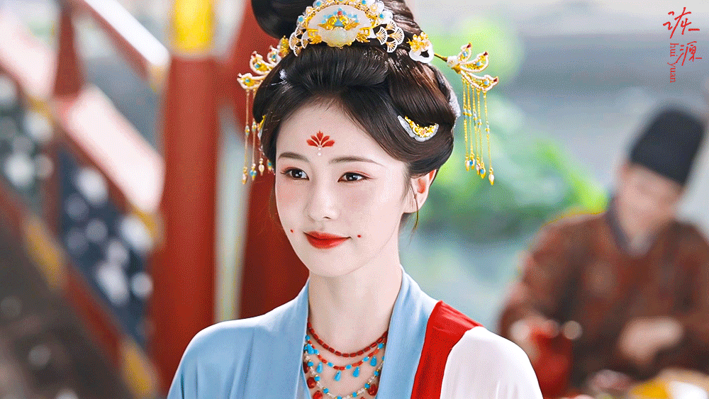 白鹿 《莫离》叶璃 / 动图▷EP21-10 蓝衣+花钿+面靥妆-宴会 替太后解