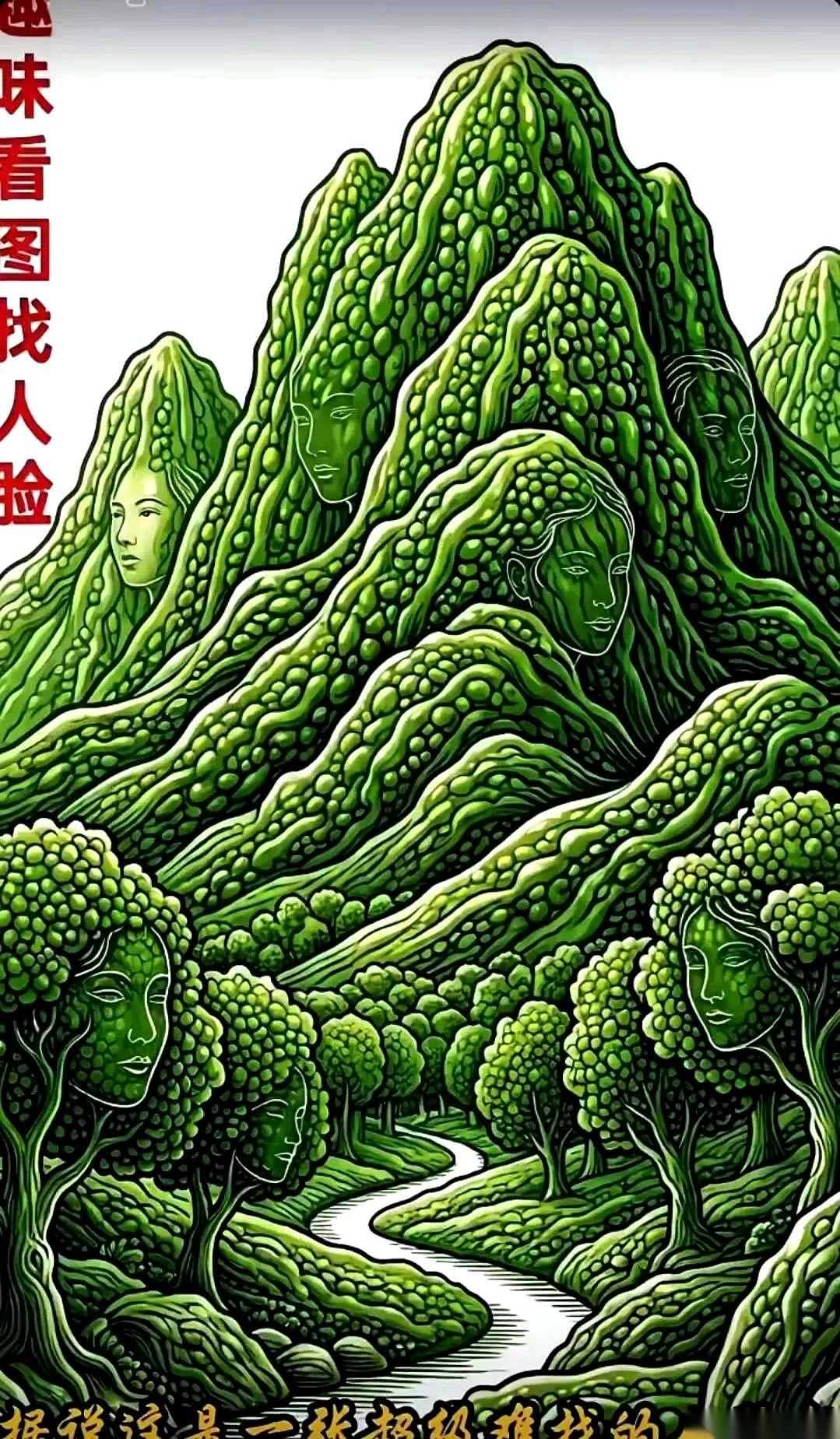 刷到一张图。
据说一分钟内找不到里面的9张人脸，就说明你老了。
被划为“中年大叔