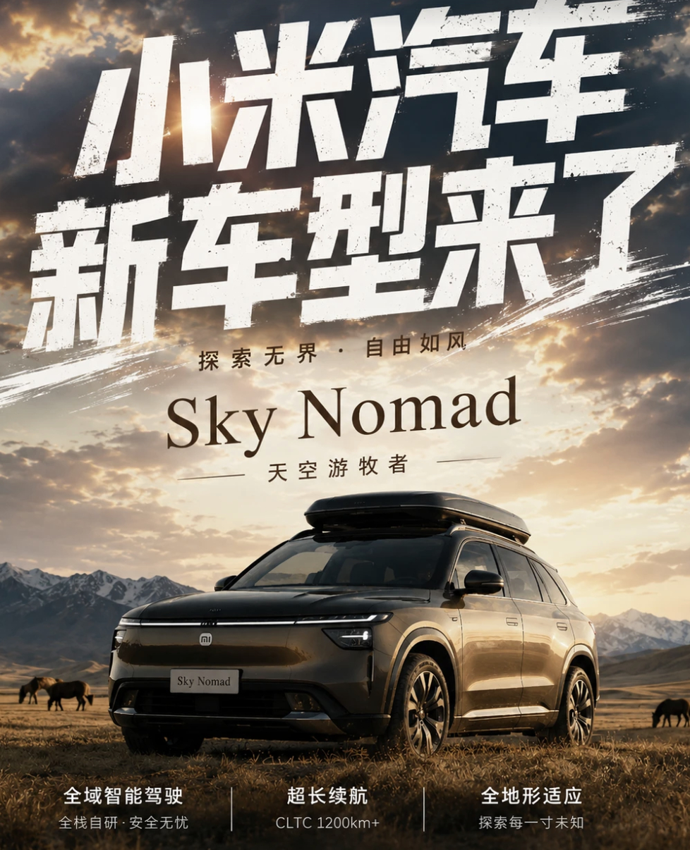 小米汽车官宣SkyNomad    小米汽车今天官宣了新名字 SkyNomad，