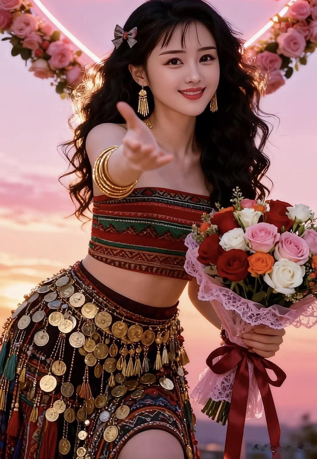 甜美少女与花束的浪漫邂逅🌸💐粉裙花束少女 温柔粉色花束 甜系治愈花束 温柔粉