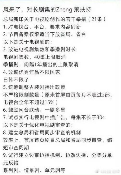 长剧制作扶持内容