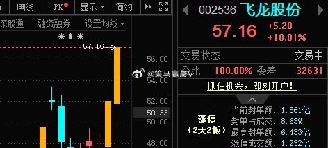 漂亮，飞龙股份002536📈日内涨停，恭喜上车的朋友！ 