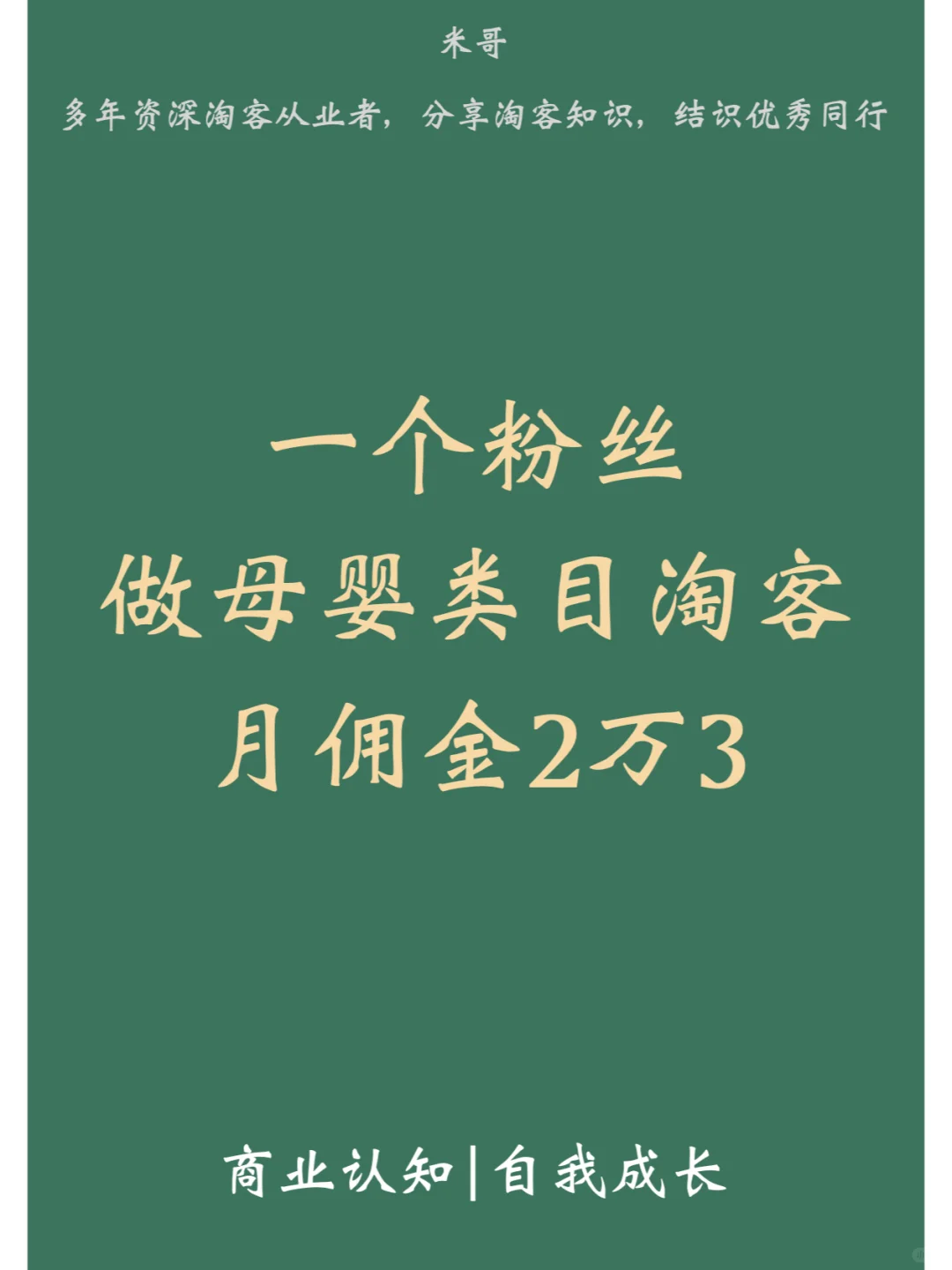 一个粉丝做母婴垂直类目淘客，月佣金2万3