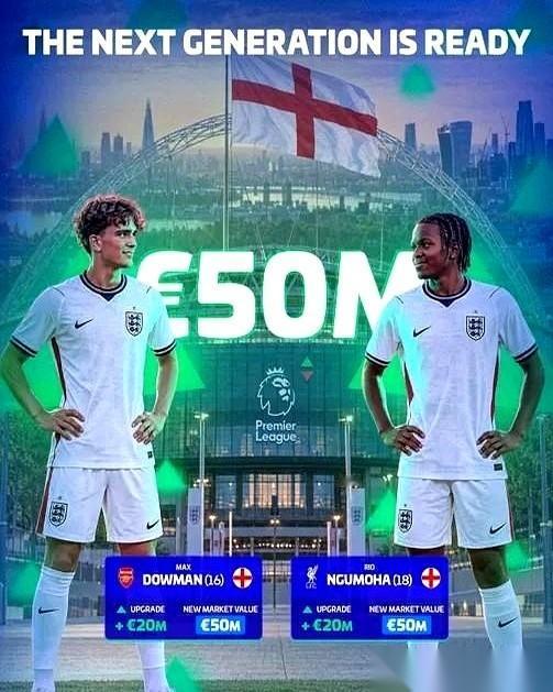 16岁的阿森纳球员道曼现在的身价标到了5000万欧元。
撑起这个数字的全部本钱，