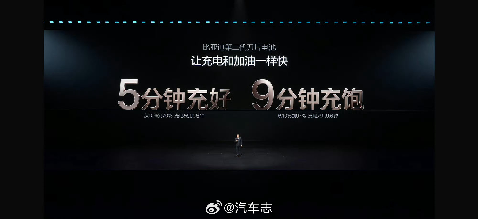 比亚迪闪充比亚迪发布第二代刀片电池，配合兆瓦闪充桩，5分钟充好，9分钟充饱这速度