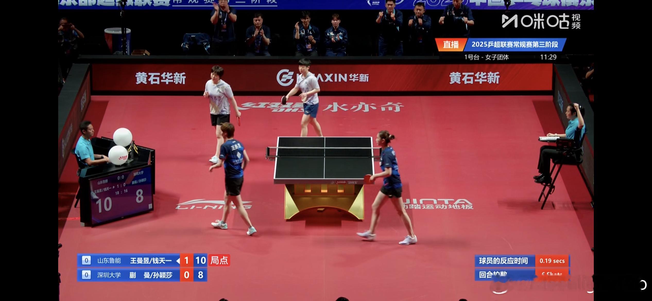 王曼昱钱天一vs蒯曼孙颖莎第二局 11:8 ​​​