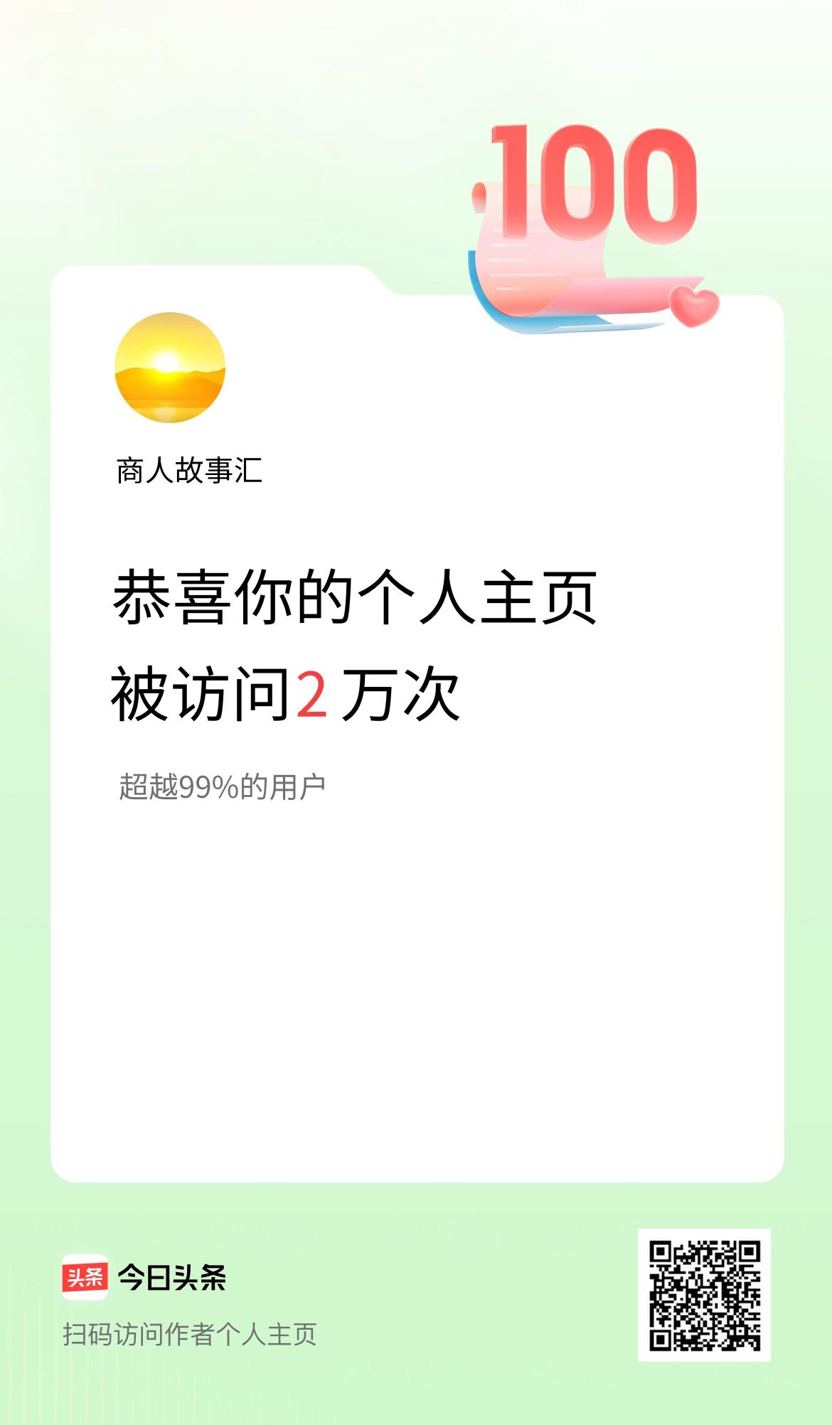 我的头条个人主页被访问2万次啦！